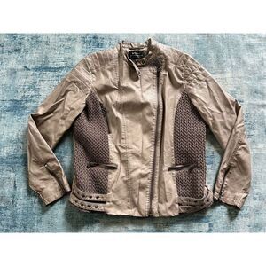 Montanaco Tan Brown Faux Leather Moto Style Jacket with Cabled Panel Inserts XL